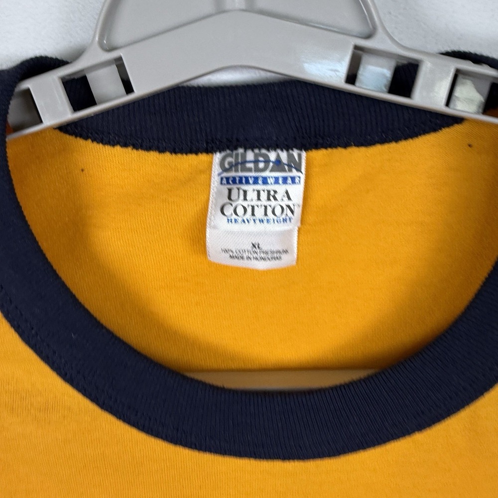 Yellow Rocky Mountain Oysters Sack Lunch Ringer T-shirt XL NWOT - Picture 4 of 5